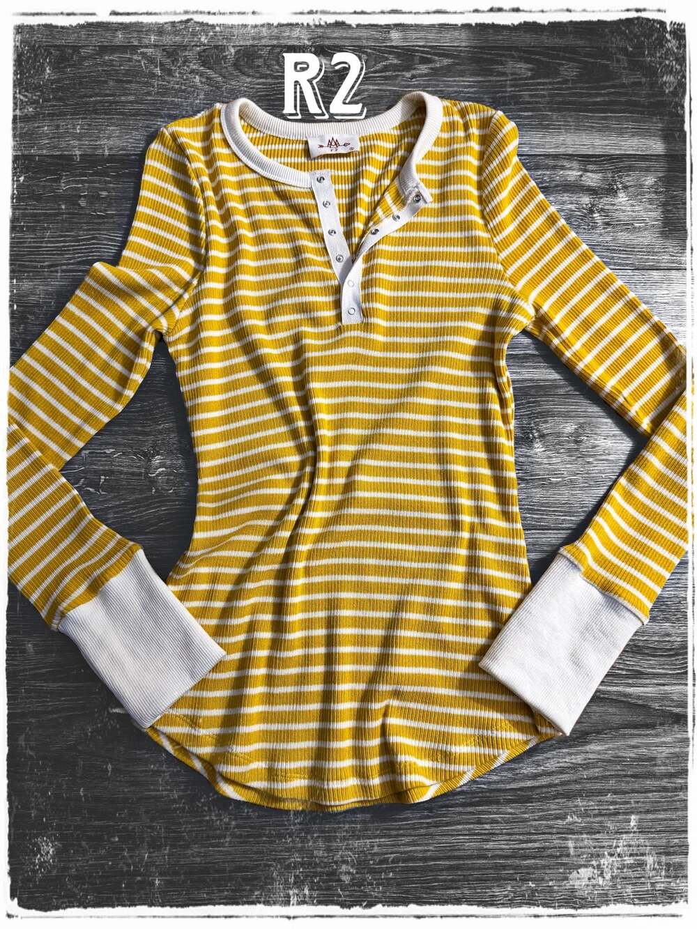 R2 Striped Long Sleeve Henley Shirt with Wide Cuffs